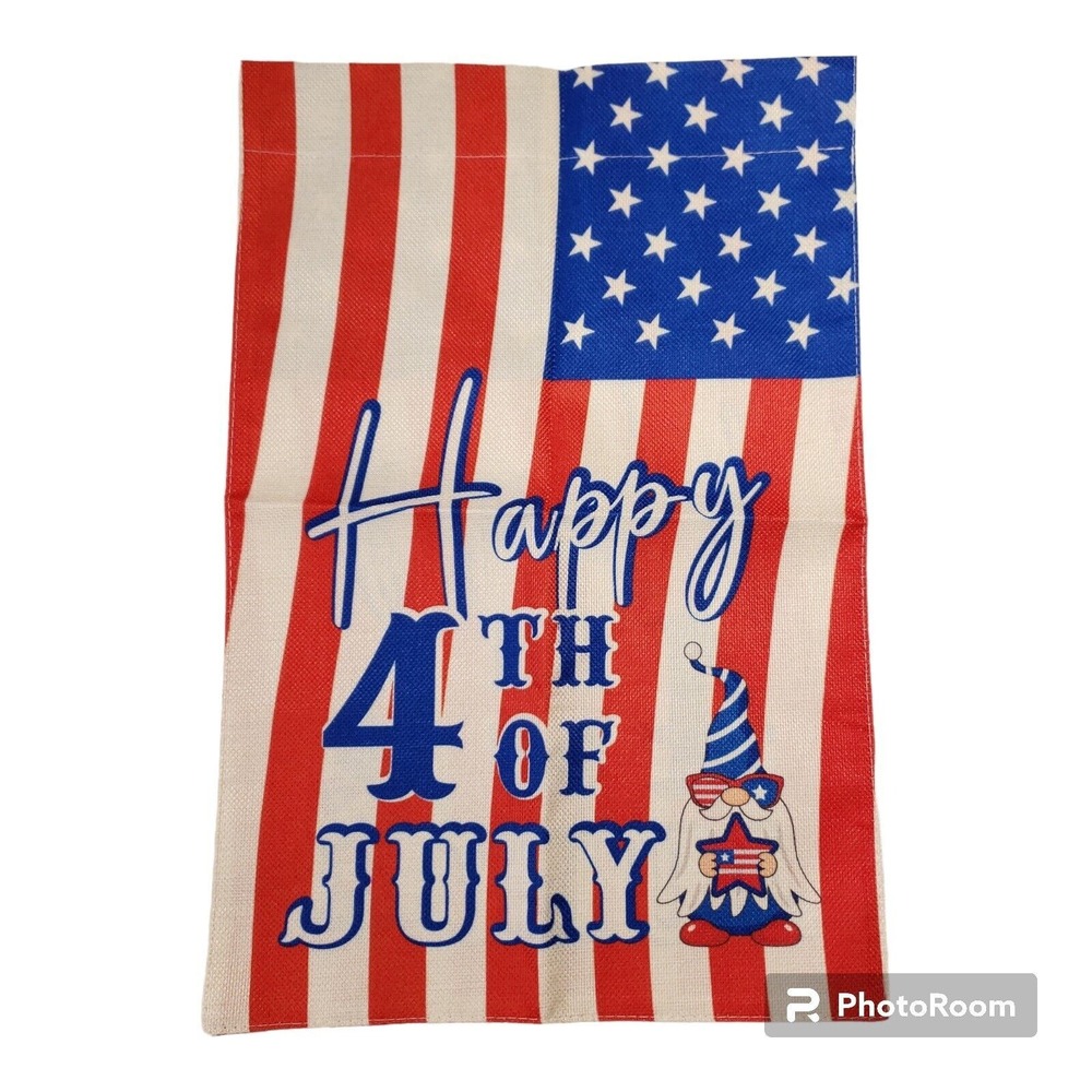 Happy 4th of July Patriotic Gnome Garden Flag Double Sided 12x18 Garden Flag